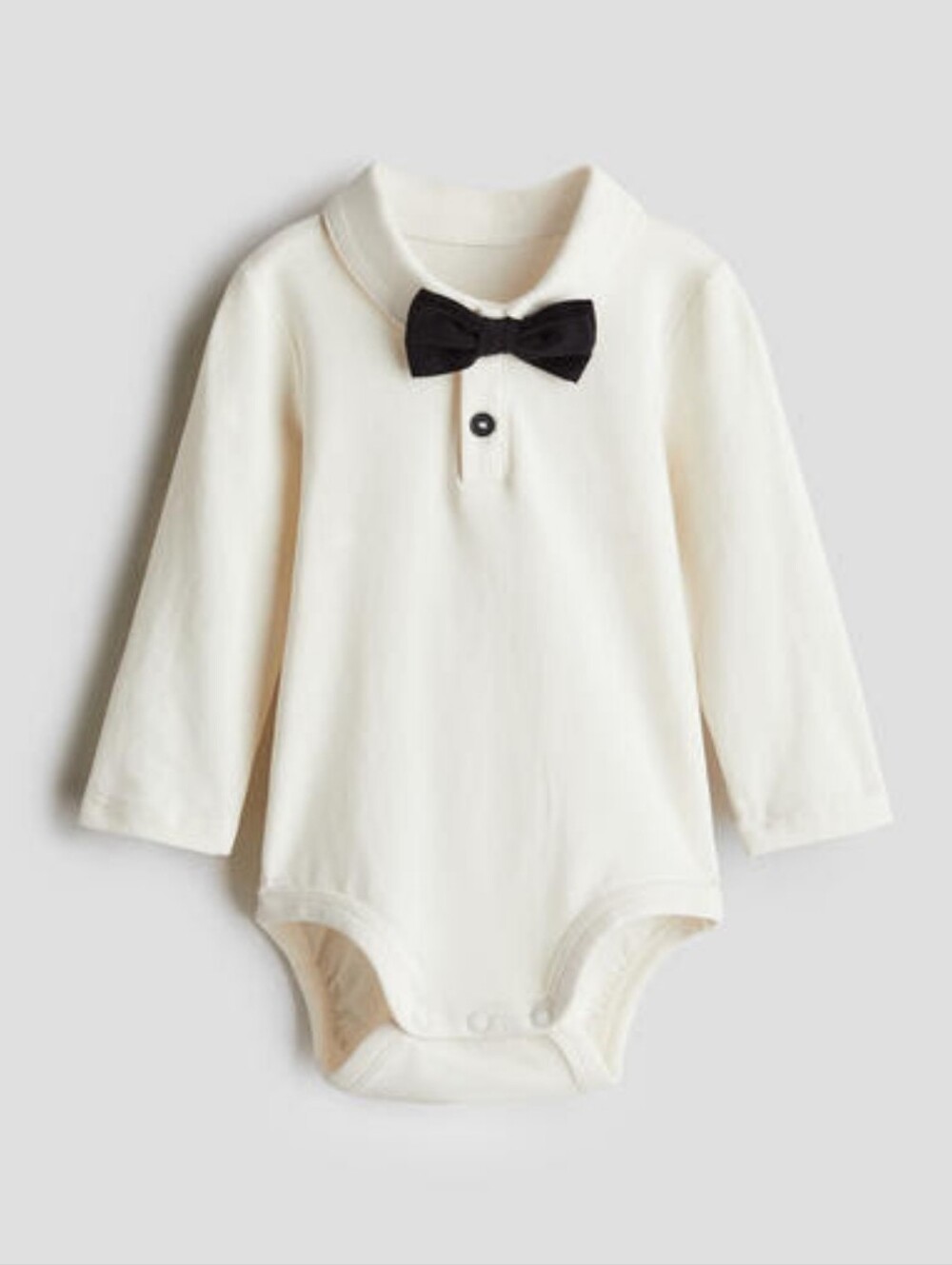 H&M Boys Bow-Tie Long Sleeve Onsie Bodysuit 4T - Ivory